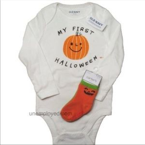 18/24M My First Halloween Bodysuit Socks Baby Boy Pumpkin Top Romper Creeper